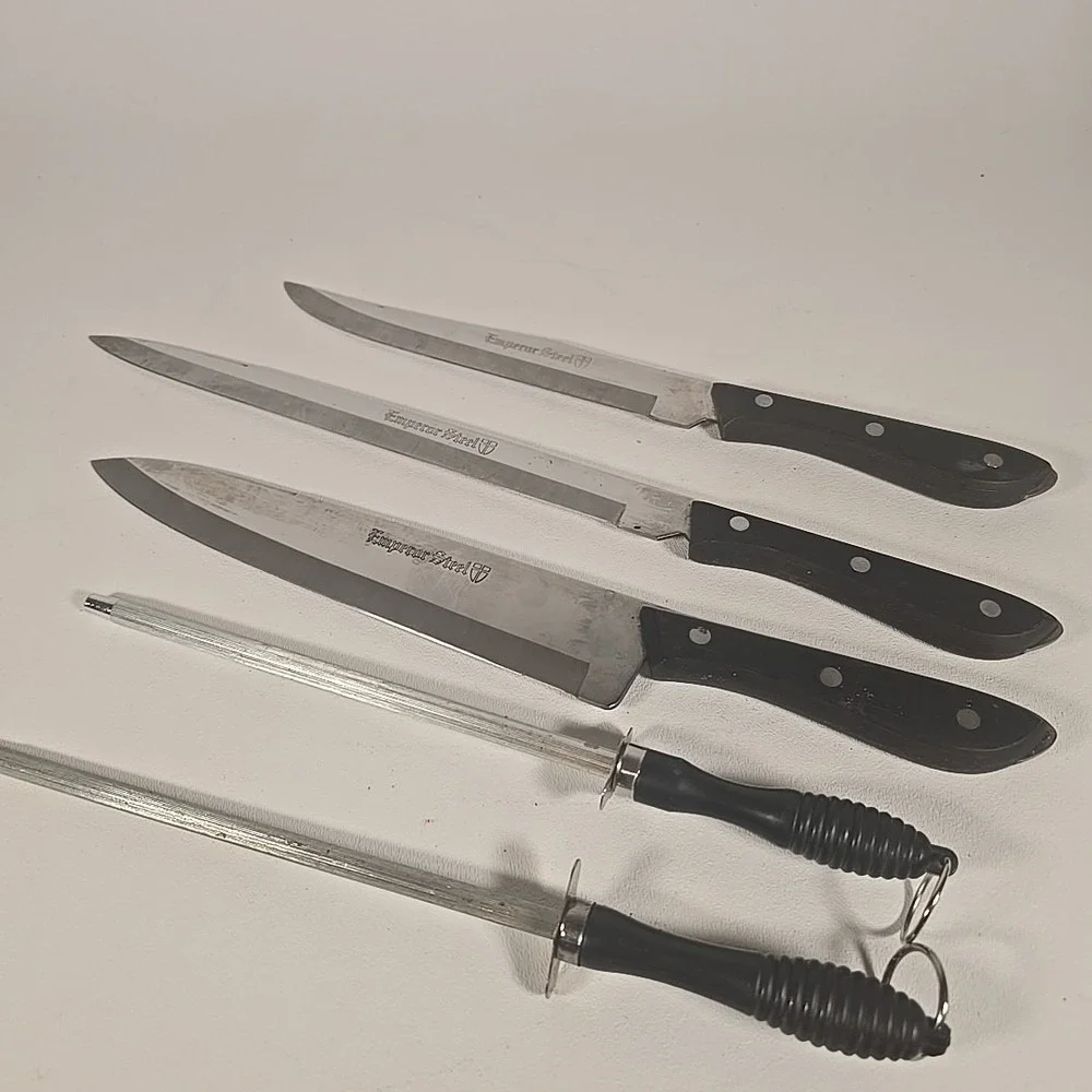 Emperor Steel 3 Knives Full Tang  Japan Stainless‎ Steel 2 Sharpening Steels